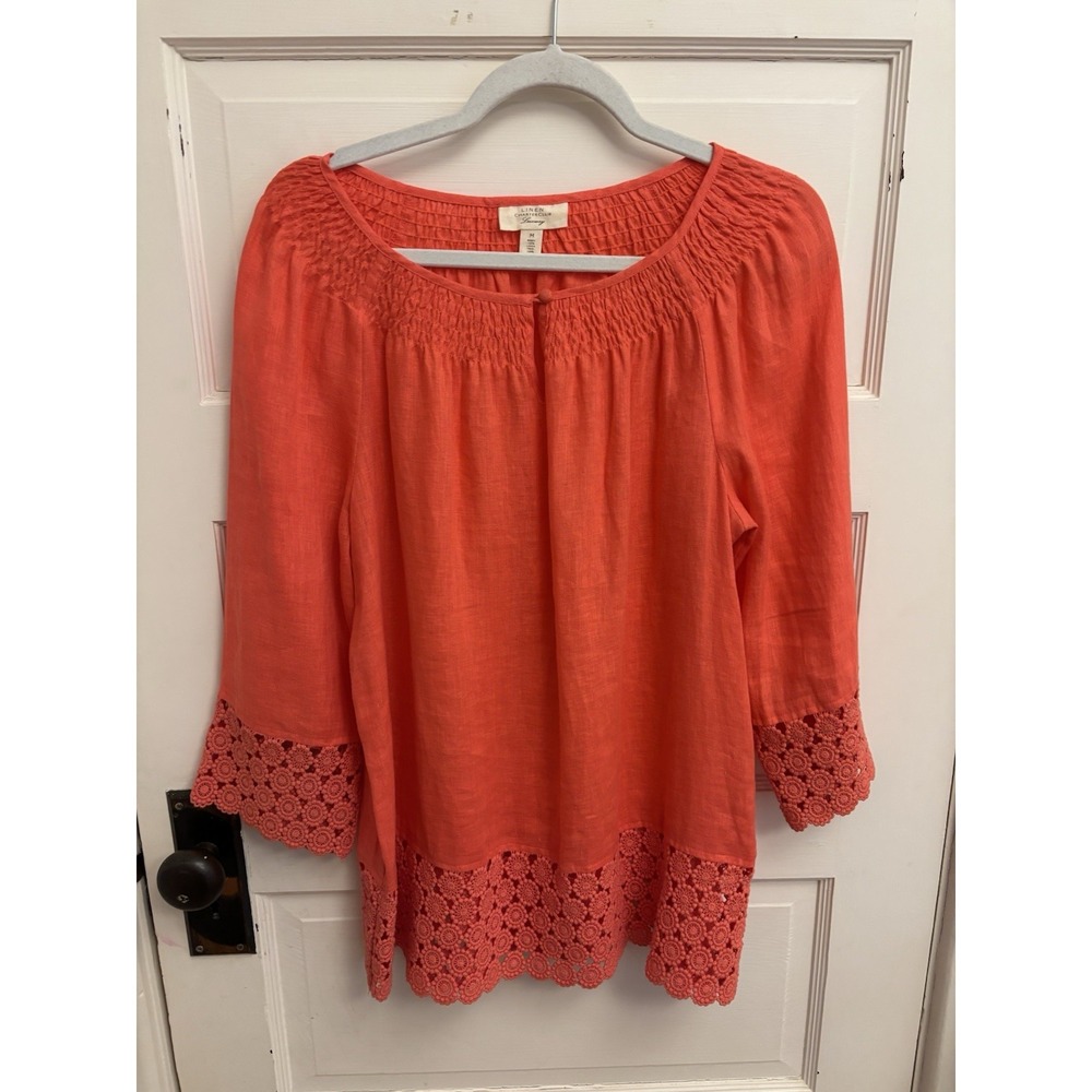 Charter Club Luxury Womens 100% Linen Salmon Pink Tunic Blouse Size Medium